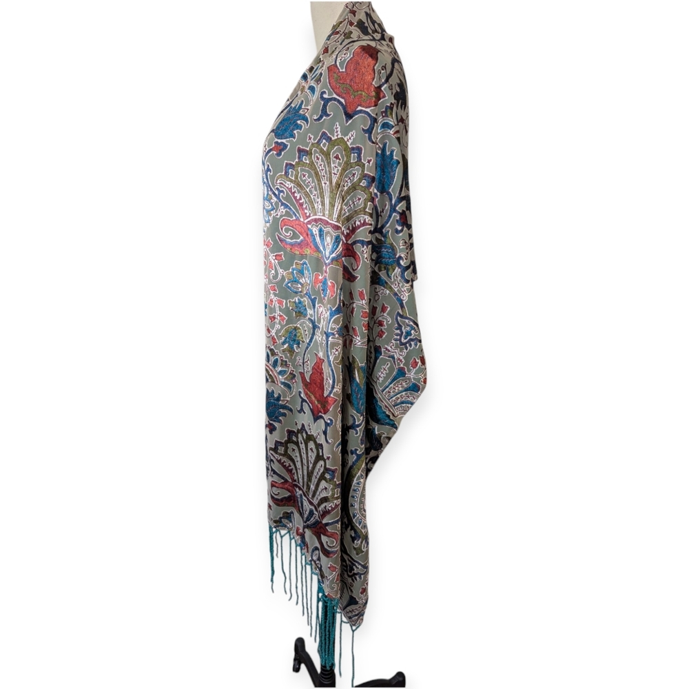 The Pyramid Collection Burnout Velvet Beaded Wrap Shawl - Picture 3 of 11